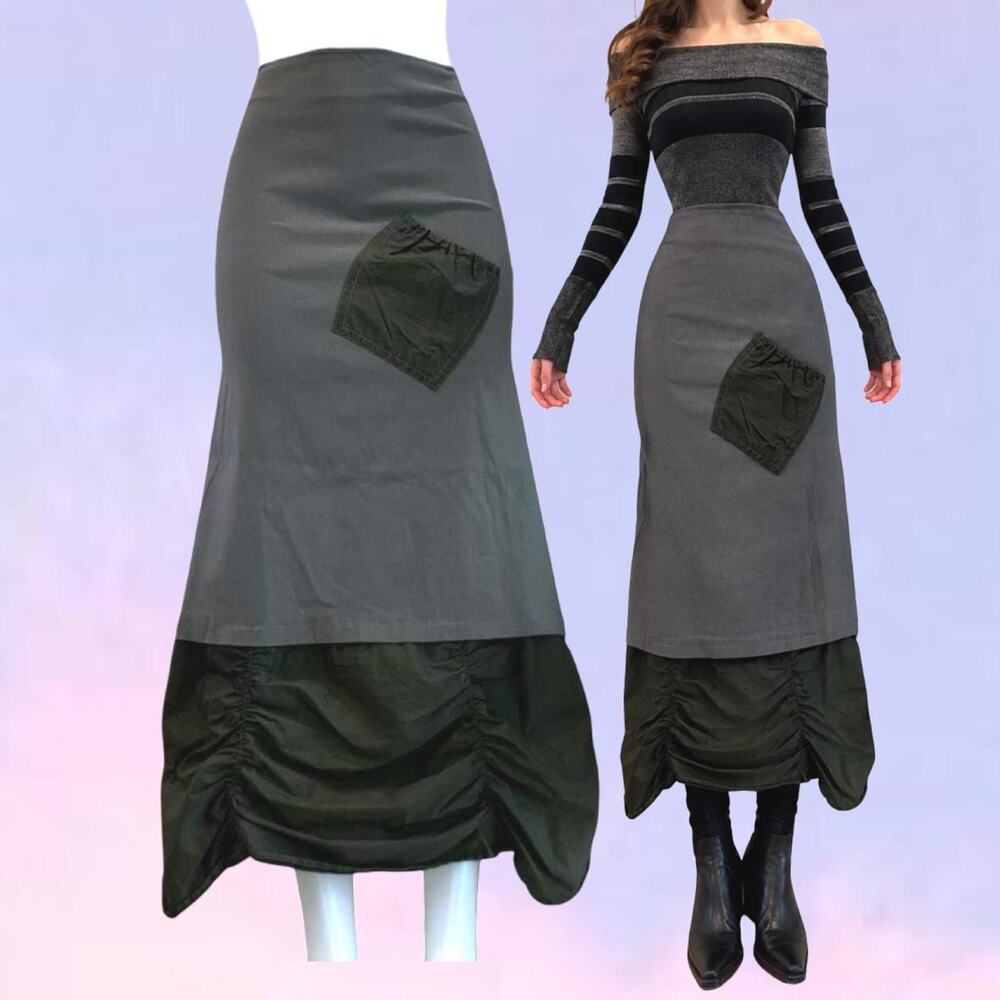 Vintage 90s y2k olive green jennyfer cargo maxi skirt